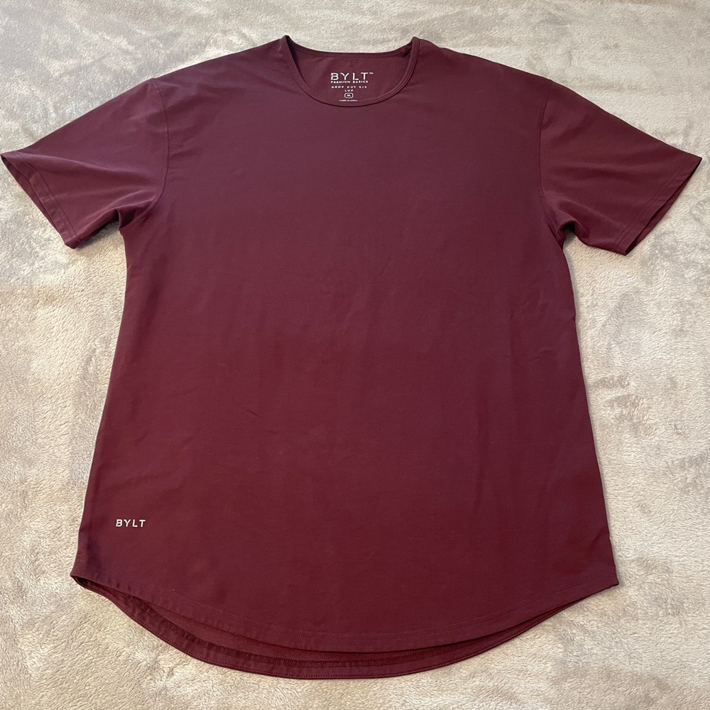 BYLT Drop Cut XL Short Sleeve Shirt Burgundy
